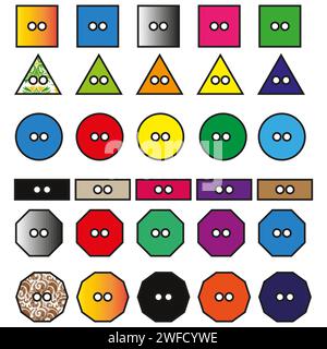 Colored buttons for clothes of different shapes. Button for textile design. Vector illustration. stock image. EPS 10. Stock Vector