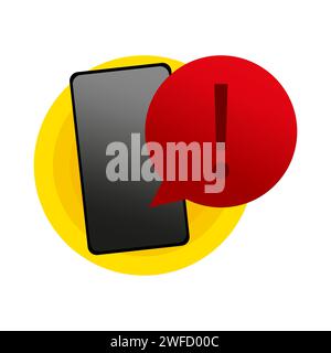 phone message exclamation mark. Alert message. Attention sign. Message notification icon. Vector illustration. Stock image. eps 10. Stock Vector
