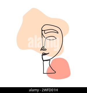 Line art character face line colored spot. Linear poster. Female silhouette. Vector illustration. stock image. EPS 10. Stock Vector