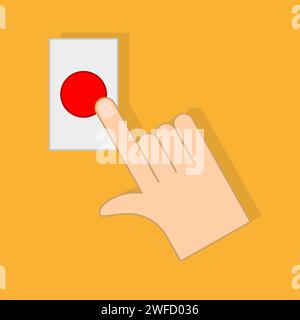 hand pressing the Red button. Business concept. Vector illustration. stock image. EPS 10. Stock Vector