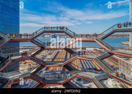 New York, USA - March 8, 2020: The Vessel, project by architect Thomas Heatherwick, also known as Hudson Yards Staircase, in Manhattan. Stock Photo