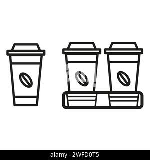 Paper cups with coffee. Coffee shop logo. Vector illustration. Stock image. EPS 10. Stock Vector