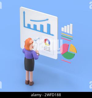 Financial research concept. Can use for web banner, infographics, hero images. Flat isometric 3D illustration isolated on blue background. Stock Photo