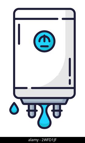 Color plumbing service icon. Broken boiler leakage, clogged pipe, bathroom problems. House pipe unclog, bathroom plumbing fix or sewage repair linear vector pictogram or icon with leaking boiler Stock Vector