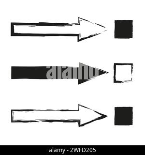 Different straight brush arrows. Exclusive arrows. Arrows pointing to squares. stock image. EPS 10. Stock Vector