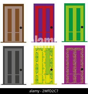 Different colored doors in cartoon style. Vector illustration. stock image. EPS 10. Stock Vector