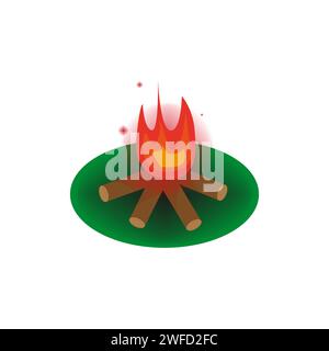 Flat cartoon bonfire. Summer camp. Vector illustration. Stock image. EPS 10. Stock Vector