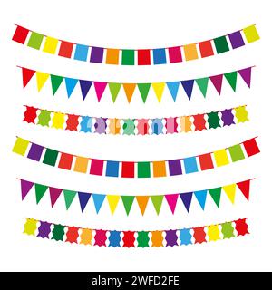 colored flags for decoration design. Festive banner. Party bunting decoration. Vector illustration. Stock image. EPS 10. Stock Vector