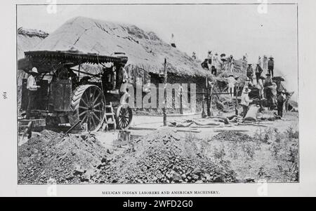 Mexican Indian laborers and American Machinery from the Article CANAL IRRIGATION IN MODERN MEXICO. By C. P. MacKie. from The Engineering Magazine Devoted to Industrial Progress Volume XI October 1897 The Engineering Magazine Co Stock Photo