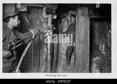 Drilling the Ore from the Article CHARACTERISTIC AMERICAN METAL MIMES. THE ANACONDA COPPER MINE AND WORKS., By Titus Ulke. from The Engineering Magazine Devoted to Industrial Progress Volume XI October 1897 The Engineering Magazine Co The Anaconda Copper Mining Company, known as the Amalgamated Copper Company from 1899 to 1915, was an American mining company headquartered in Butte, Montana. It was one of the largest trusts of the early 20th century and one of the largest mining companies in the world for much of the 20th century. Stock Photo