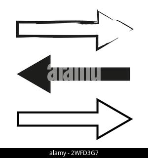 Different straight brush arrows. Exclusive arrows. Brush arrows pointing in different directions. stock image. EPS 10. Stock Vector