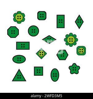 Green buttons clothes icons. Fashion clothes set. Vector illustration. Stock image. EPS 10. Stock Vector
