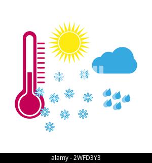 Thermometer sun cloud snow in doodle style. Icon set cloud weather. Vector illustration. stock image. EPS 10. Stock Vector