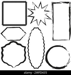 Brush frames various shapes. Grunge texture. Hand drawn vector set. Edge frame. Vector illustration. stock image. EPS 10. Stock Vector
