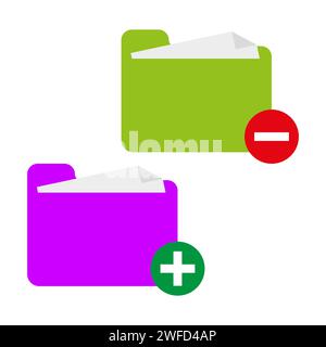 folders plus minus. Concept art. Cross symbol. folders with files plus minus. Vector illustration. Stock image. EPS 10. Stock Vector