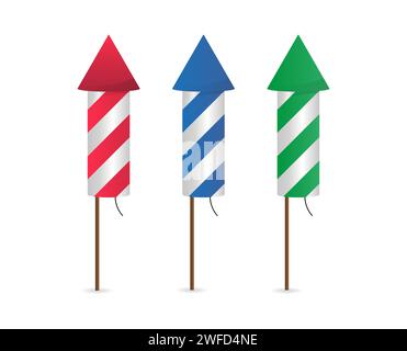multi-colored rocket salutes. American salute rockets. Vector illustration. stock image. EPS 10. Stock Vector