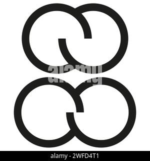 Interlace, interconnected, intersecting circles, rings abstract symbolic shape, icon. Vector illustration. EPS 10. Stock Vector