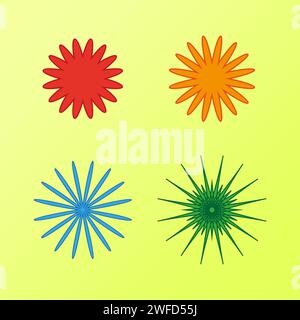 Colored circles with rays in abstract style. Vector illustration. EPS 10. Stock Vector