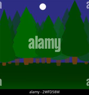 Night cartoon forest. Beautiful cartoon. Ui design concept. Seamless panorama. Vector illustration. Stock image. EPS 10. Stock Vector