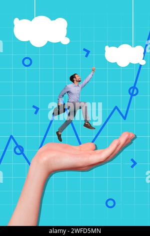 Vertical creative collage poster young standing woman announce loudspeaker best price retail sale season discounts brochure Stock Photo