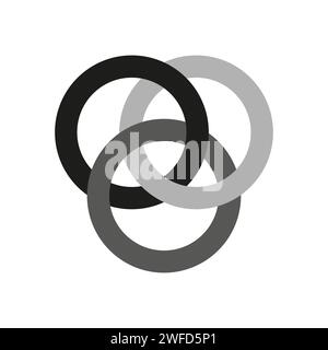 Icon of interlocking circles. Filter, borromean rings, trinity. Unity concept. connection symbols. 3 interlocking rings. Vector illustration. stock im Stock Vector