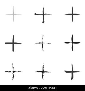 Brush crosses in hand drawn style. Blue ink paint. Vector illustration. EPS 10. Stock Vector