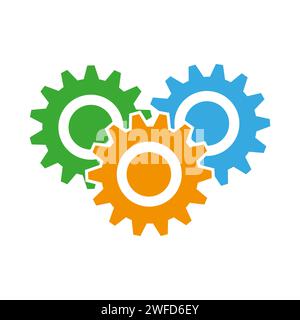 Flat set with colored gears. Technology background. Cogwheel gear, setting symbol. Vector illustration. EPS 10. Stock Vector