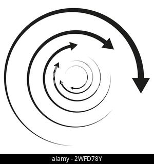 Rotating arrows. Concentric, radial, and circular arrow element. Cycle-cyclical cursor, pointer icon. Vector illustration. EPS 10. Stock Vector