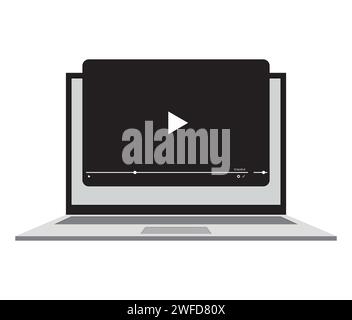 Laptop media player. Player concept button. Video, streaming, multimedia concept. Vector illustration. stock image. EPS 10. Stock Vector
