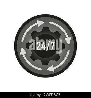 Gear 24 7. technical support design. Pixel perfect. Call center, online customer support. Vector illustration. EPS 10. Stock Vector