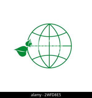 green earth planet concept, icon, world ecology, nature global protect, logo eco environment, globe with leafs. Vector illustration. Stock image. EPS Stock Vector