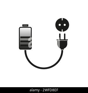 Battery charging icon in flat style. Battery plug electric icon. Vector illustration. EPS 10. Stock Vector
