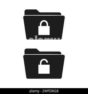 black folders lock icons. Internet network. Cyber protection. Online digital cloud storage. Vector illustration. EPS 10. Stock Vector
