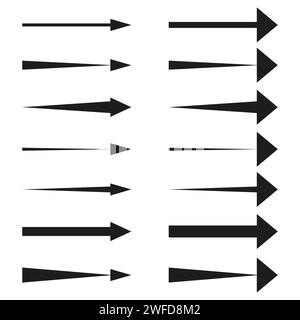 Straight long arrows pointing to the right. Vector black thick, thin ...