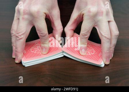 Man Hands Shuffling Cards Stock Photo
