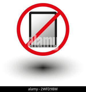 No gadgets sign. Tablet icon. Red circle. Forbidden concept. Public information. Vector illustration. Stock image. Stock Vector