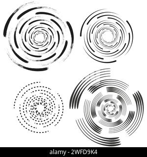 Spiral, swirl, twirl. Volute, helix, eddy and vortex shape. Radial lines with rotation. Vector illustration. EPS 10. Stock Vector