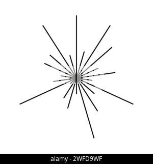 Radial radiating beam ray lines. Starburst, sunburst lineal element, icon. Glint, gleam, aurora effect. Vector illustration. EPS 10. Stock Vector