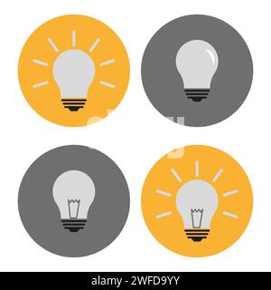 Set of different lightbulb icon on a circles. Idea symbol. Energy symbol. Vector illustration. EPS 10. Stock Vector