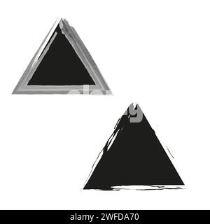 Brush grunge triangle. Hand painted ink blob, triangle button, grunge dot. Hand drawn grunge triangle isolated on white. Dry triangle edges. Vector il Stock Vector