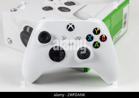 Xbox Series S game controller - 30 August, 2023 - Dnipro, Ukraine. Stock Photo