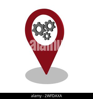 System settings location. Red gear pin. Vector illustration. Stock image. EPS 10. Stock Vector