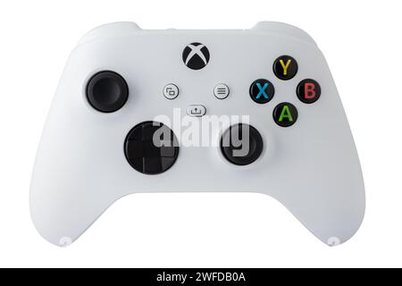 Xbox Series S game controller on white - 30 August, 2023 - Dnipro, Ukraine. Stock Photo