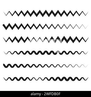 Horizontally repeatable wavy, waving, wave, billowy and zig-zag line, stripe. Vector illustration. EPS 10. Stock Vector