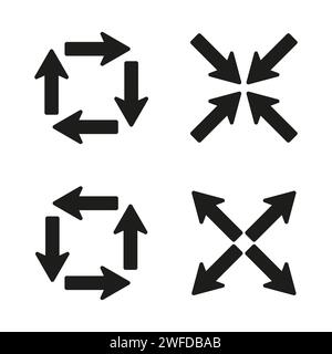 Black arrows inward outward. Pointer arrow icon. Line emblem. Navigation pointer. Vector illustration. Stock image Stock Vector
