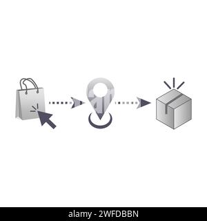 click and collect order, icon, receive order in pick up point, delivery services steps, ecommerce concept. Vector illustration. EPS 10. Stock Vector