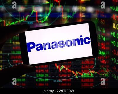 Konskie, Poland - January 27, 2024: Panasonic company logo displayed on mobile phone screen Stock Photo