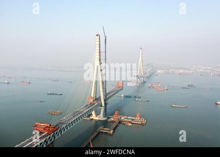 (240130) -- CHANGZHOU, Jan. 30, 2024 (Xinhua) -- An aerial drone photo ...