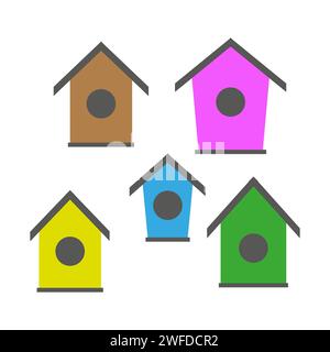 Set of colorful birdhouses. Nesting boxes for birds. Vector illustration. EPS 10. Stock Vector