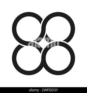Interlocking circles 4 interlocking circle symbol element. Vector illustration. stock image. EPS 10. Stock Vector
